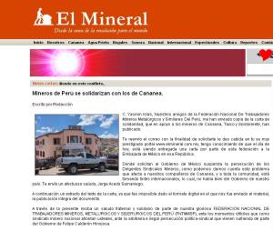 Mineros del Peru Se Solidarizan Con Mineros Mexicanos
